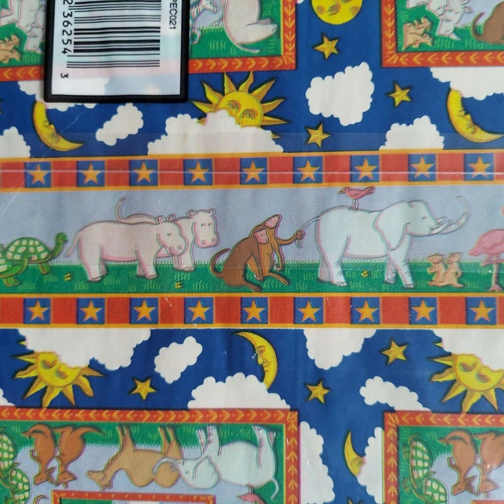 Vintage Sealed Gift Wrap Noah's Ark ~ 2 Sheets Flat Colorful Animal Paper NOS - Picture 5 of 5